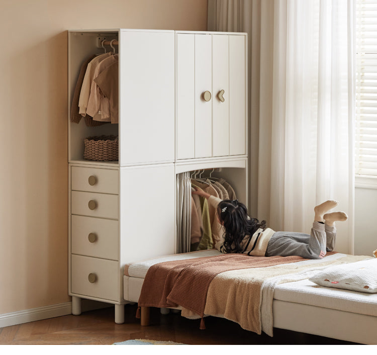 Rubber Solid Wood Children's Wardrobe Combination Storage Cabinet.