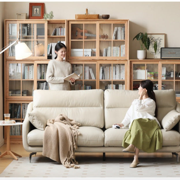 Oak Solid Wood Bookcase Floor to Floor Free Combination Sliding Door