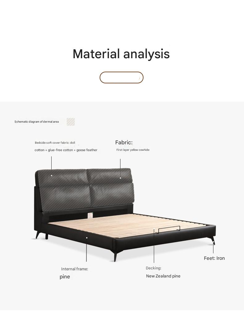 Leather Upholstered Bed with Down Filling