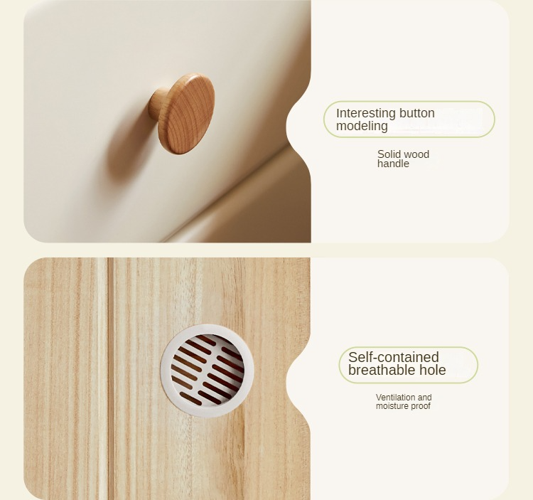 Solid Rubberwood Nightstand Cream Style White Cabinet.