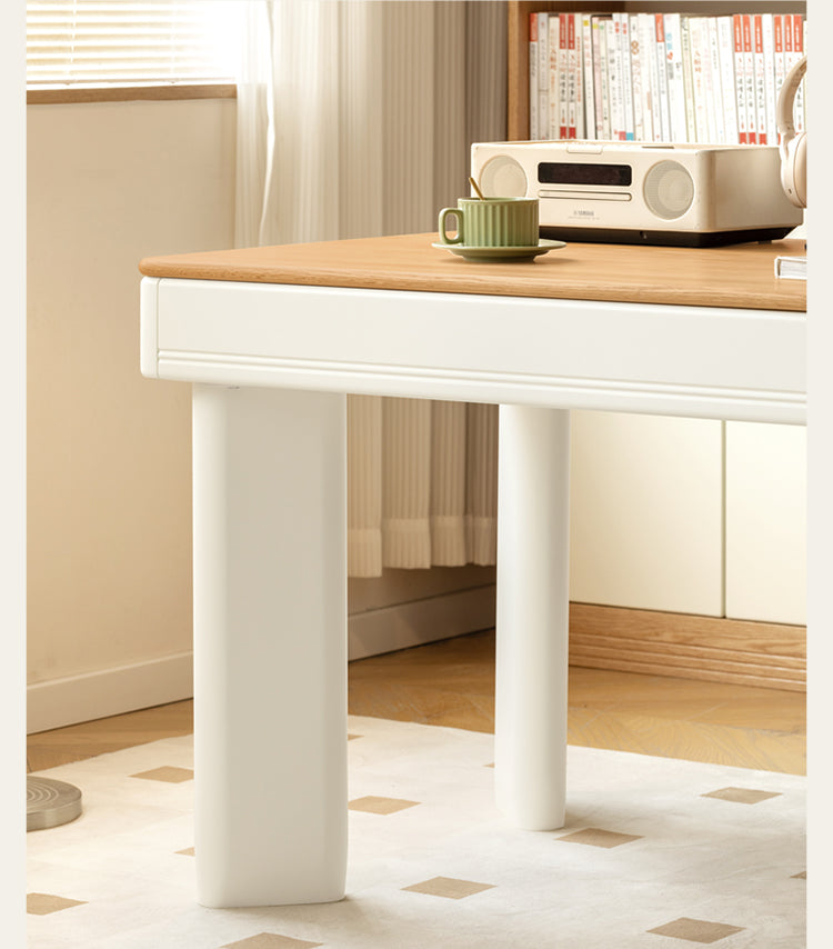 Oak, Poplar Solid Wood Modern Cream Style Computer With Drawer.