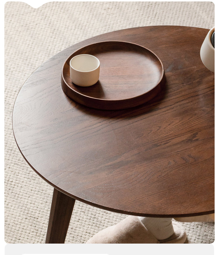 Oak, Rubberwood Solid Wood Round Coffee Table