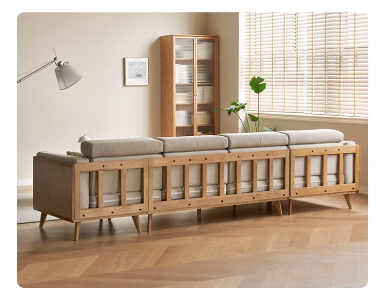 Ash Solid Wood L-Shaped Fabric Sofa with Adjustable Headrests