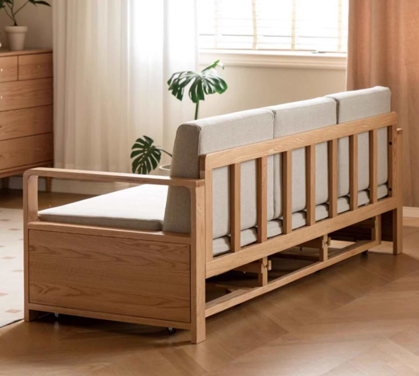Oak, Ash Solid Woof Folding Storage Sofa Bed.