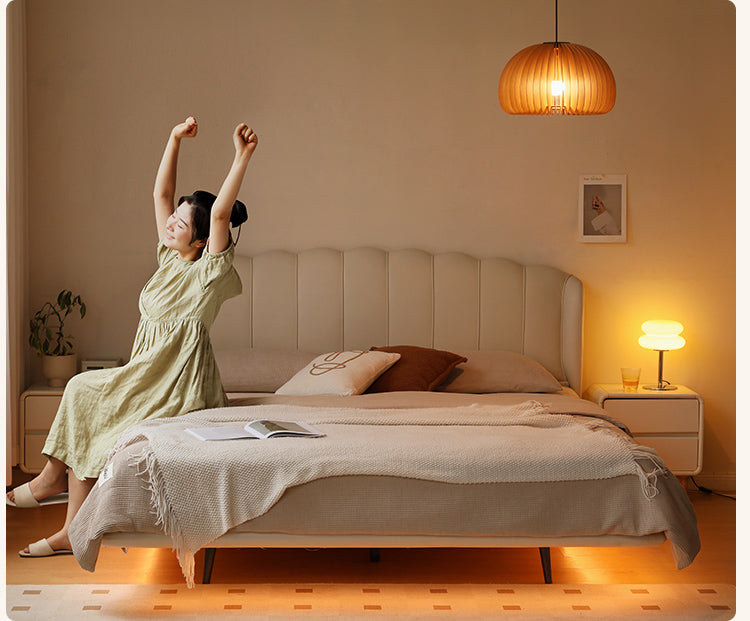 First Layer Cowhide Art Cream Suspended Bed