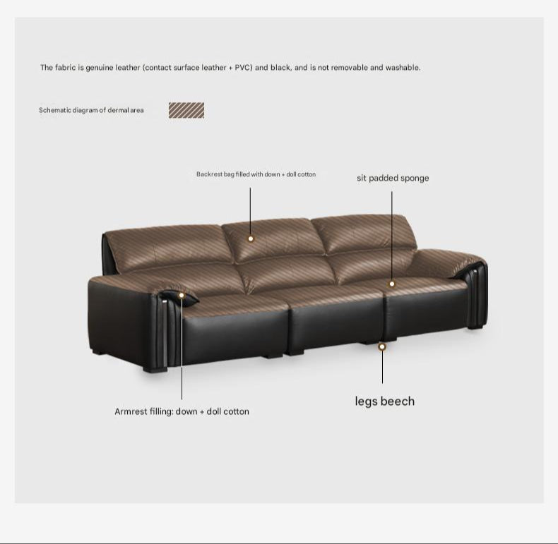 Leather Italian Light Luxury Black Straight Line Sofa