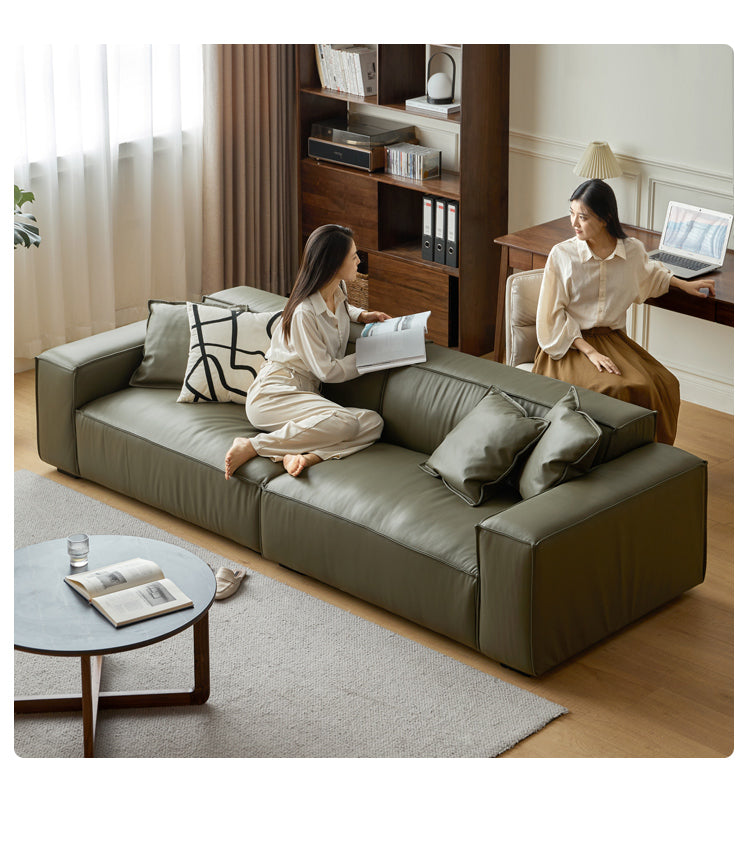 First Layer Yellow Cowhide Italian Tofu Block Sofa.