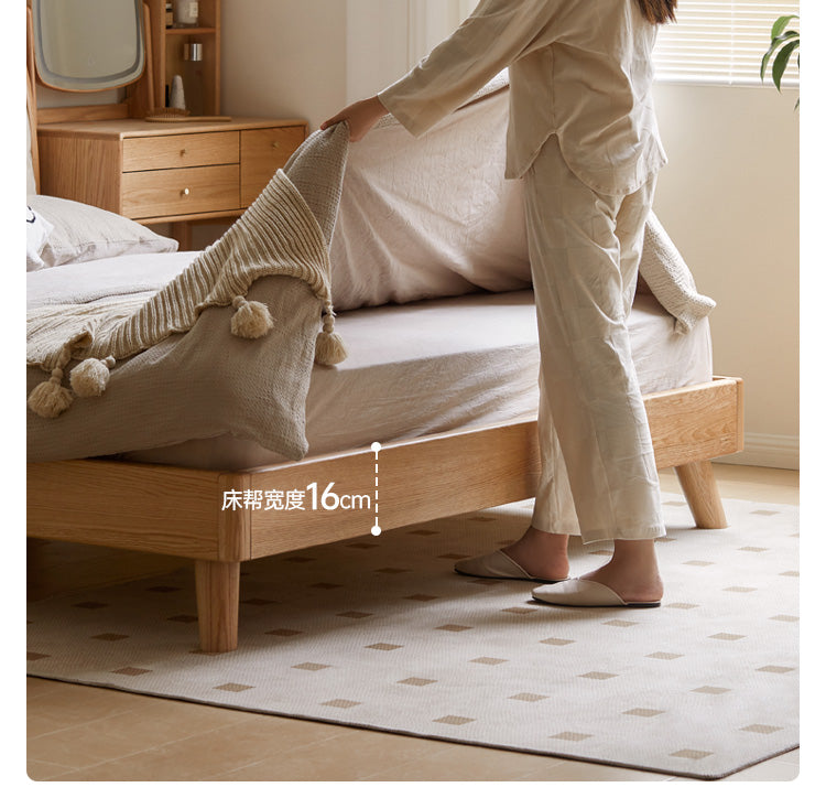 Oak Solid Wood Top Grain Leather, Technical Cloth ,Fabric Bed