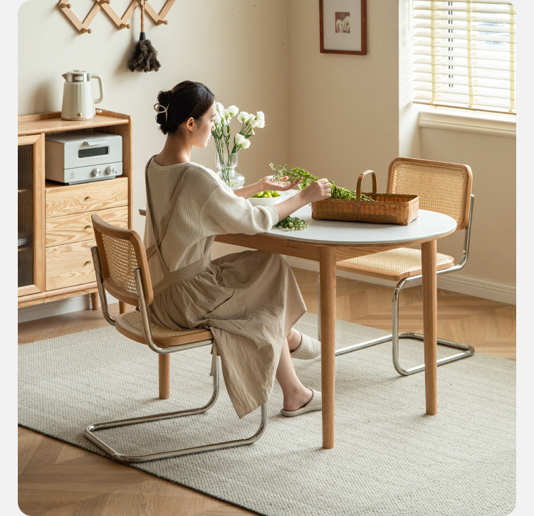 Oak, Beech Solid Wood Rock Slab Semi-Circular Dining Table