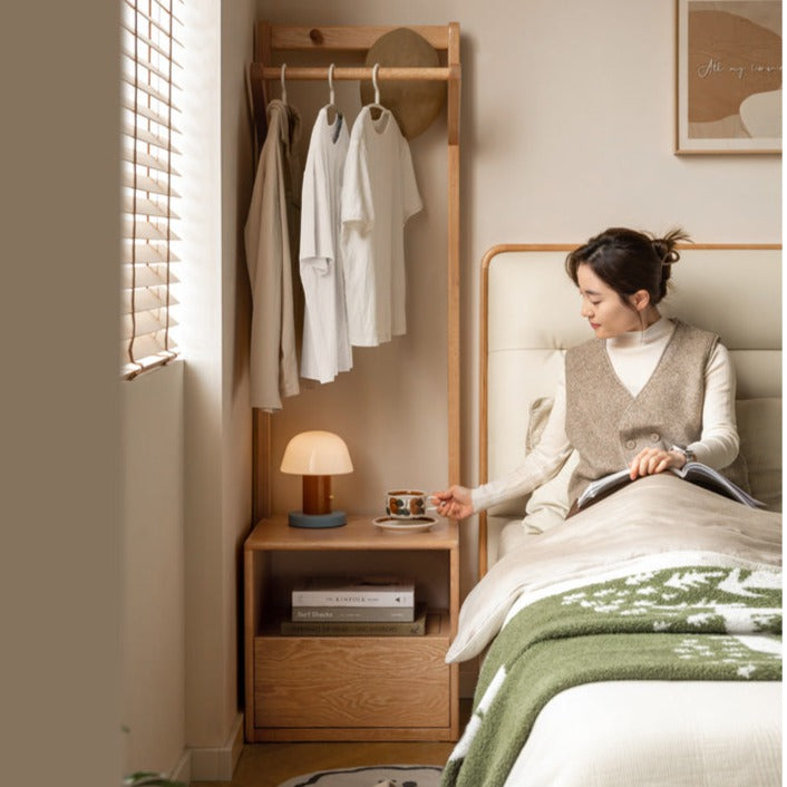 Oak, Birch Solid Wood Nordic Floor Storage Clothes Rack<