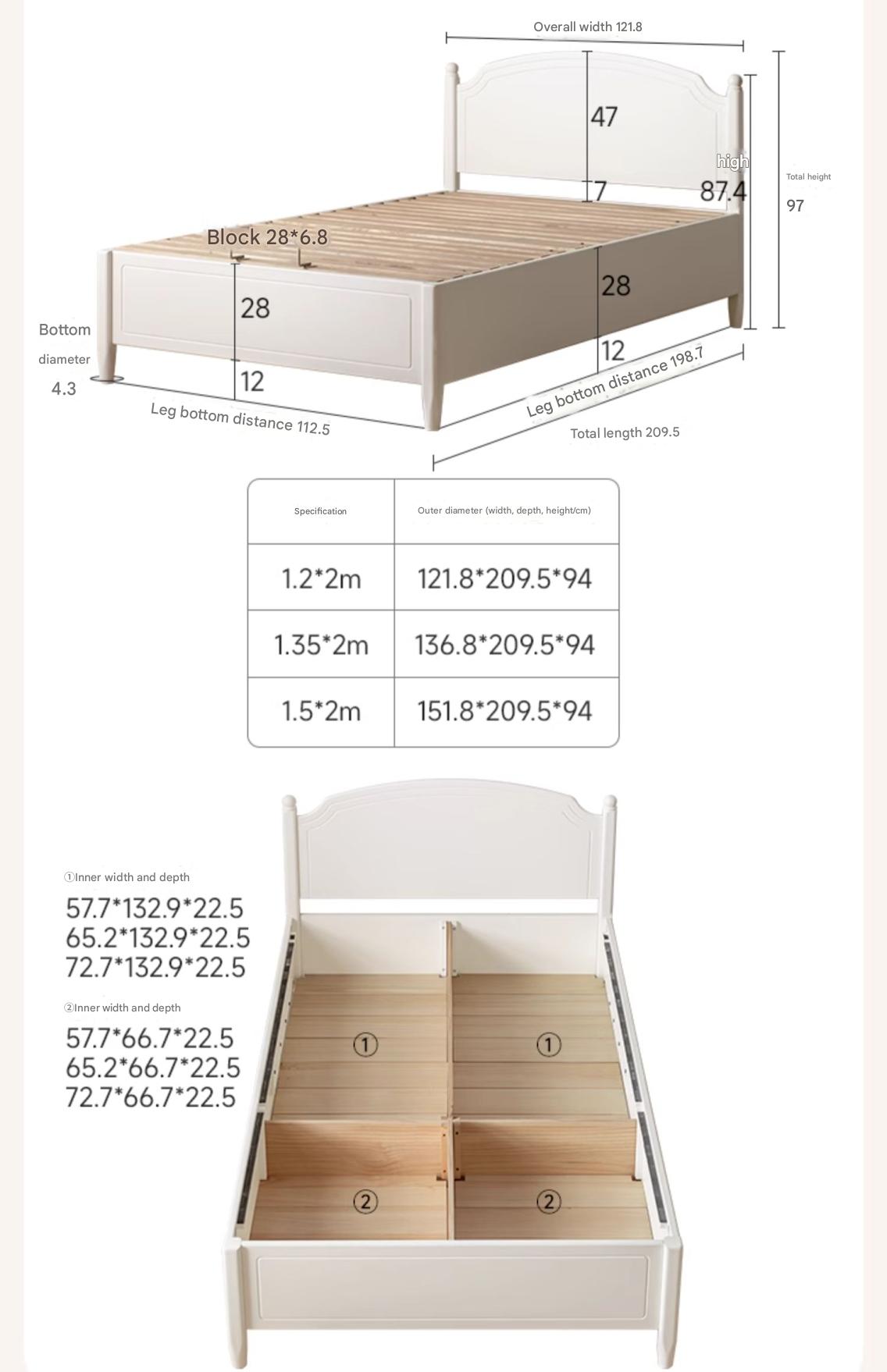 Rubber Wood Children's Bed American Cream Style.