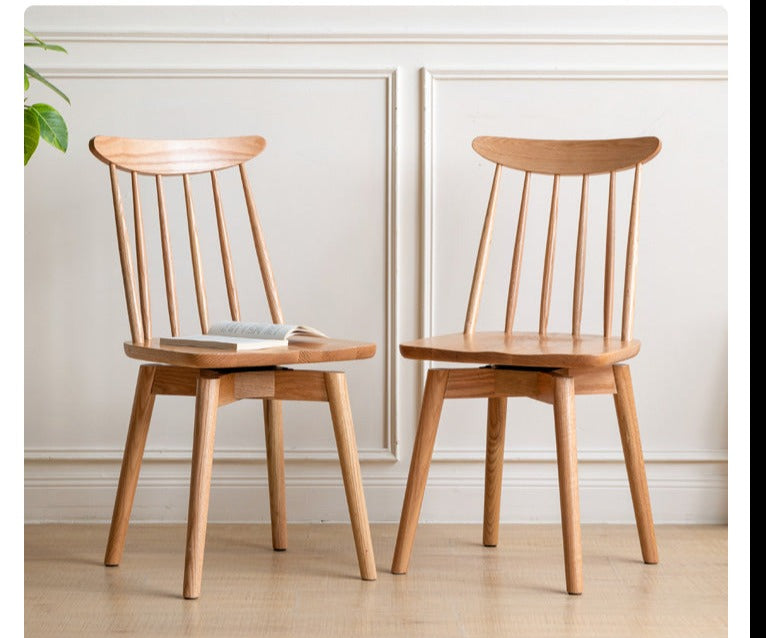 Oak Solid Wood Windsor Chair 360 Degree Rotation 4 Pcs Set