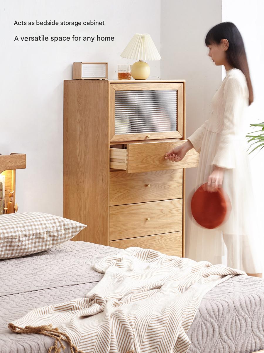 Oak Solid Wood Chest of Drawers Flip Glass Door