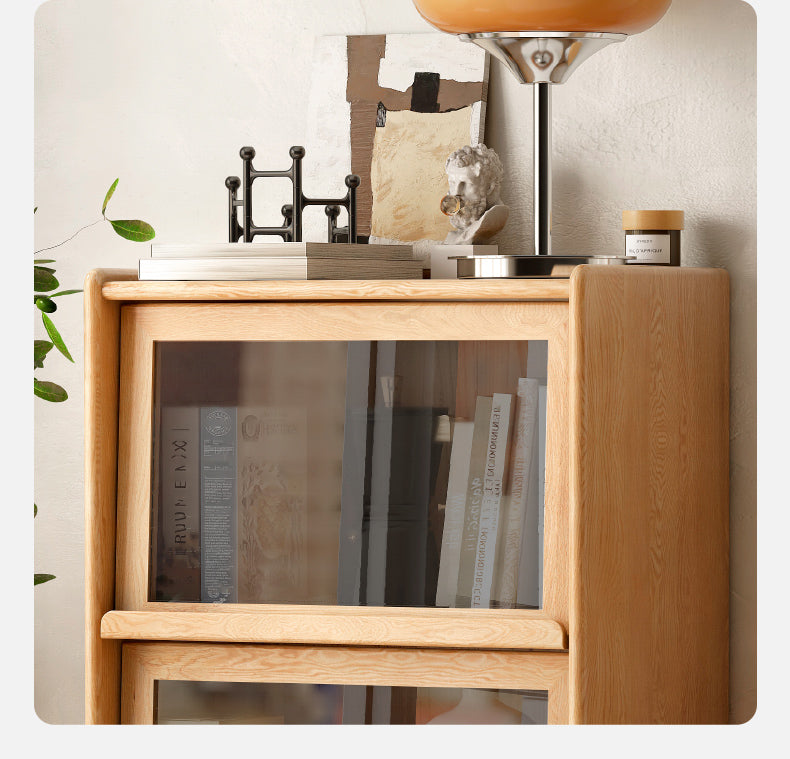 Oak, Ash Solid Wood Flip Door Side Cabinet LED Light