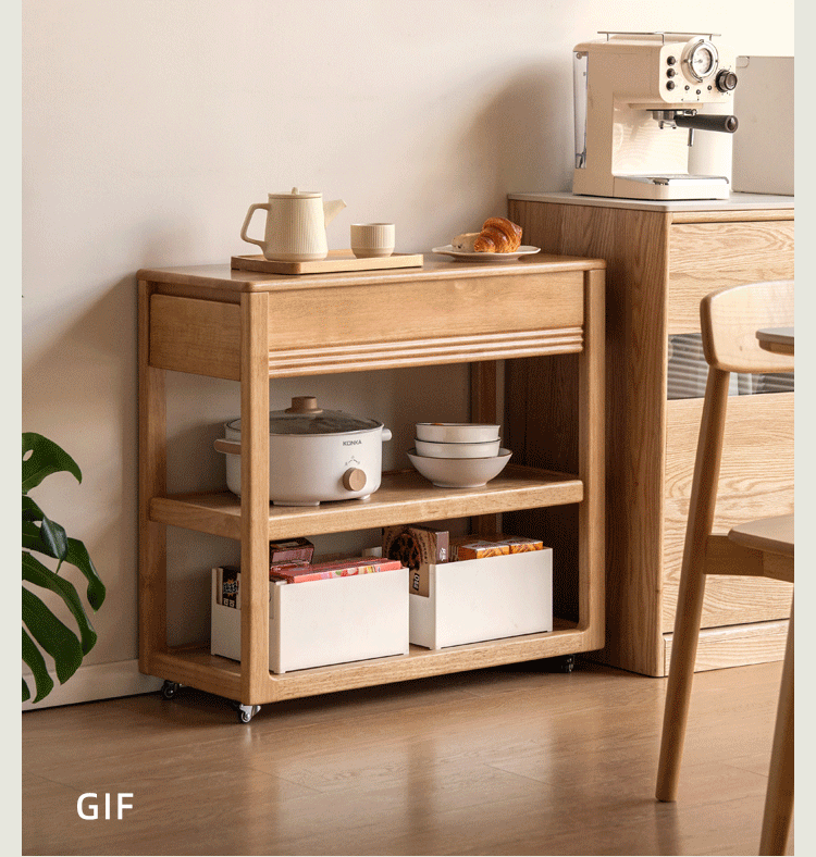 Solid Rubberwood Movable Sideboard