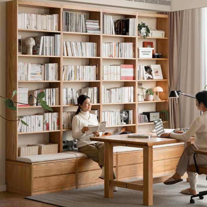 Oak, Ash Solid Wood Wall-To-Wall With Seat Combined Bookshelf