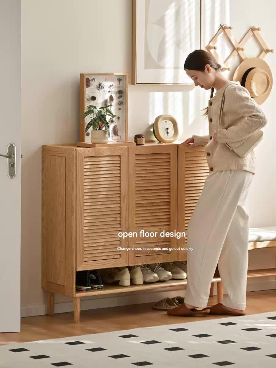 Oak Solid Wood, Solid Rubberwood Modern Shoe Cabinet