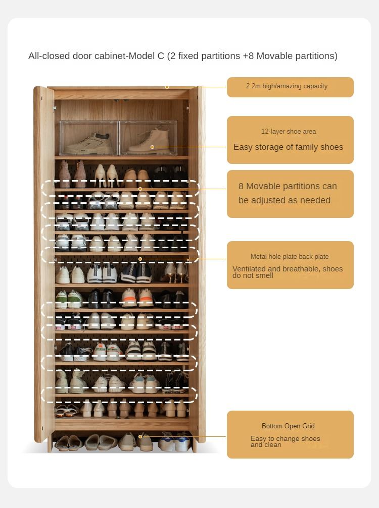 Ash, Oak Solid Wood Shoe Cabinet, Entrance Cabinet Combination Storage