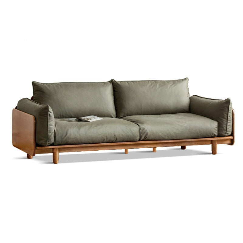 Cherry Wood Sofa Genuine Leather, Fabric-