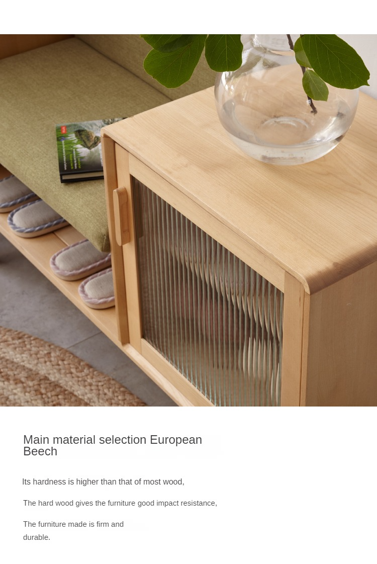 Beech Solid Wood Shoe Changing Stool Multifunctional With Cabinet