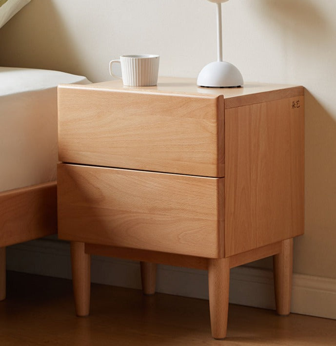 Beech Solid Wood Nightstand and Elevated Storage Rack, Bedside Bookshelf.