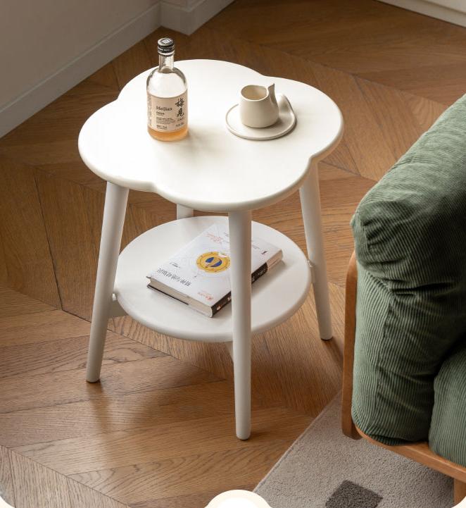 Poplar Solid Wood White Flower Side Table.