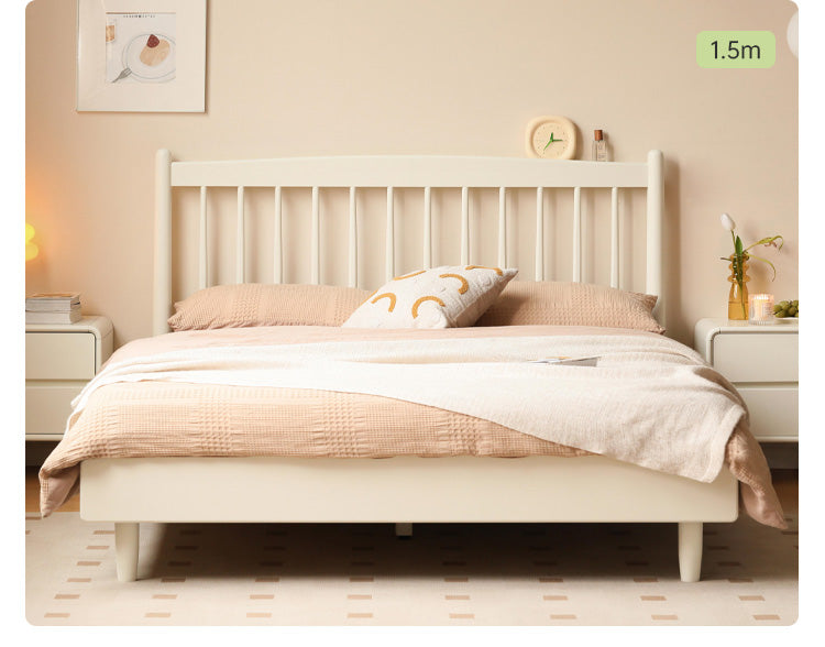 Poplar Solid Wood Cream Style Bed.