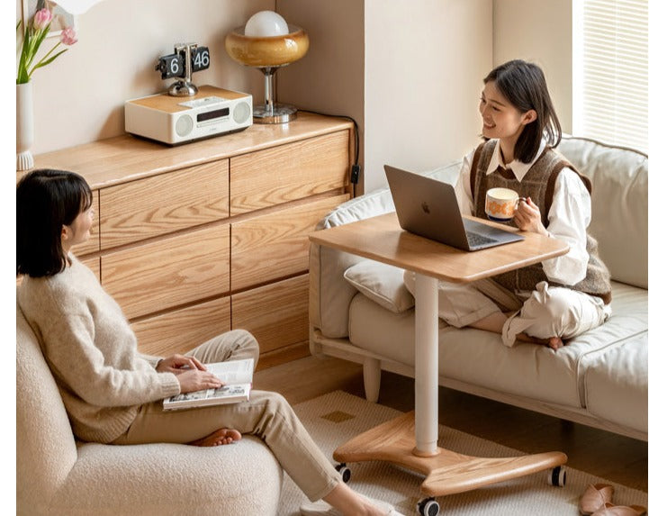 Oak, Ash Solid Wood Standing Desk Lifting Movable Side Table