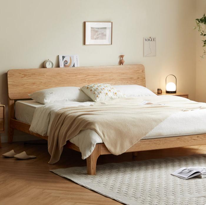 Oak Solid Wood,Rubber Wood Bed Modern Nordic