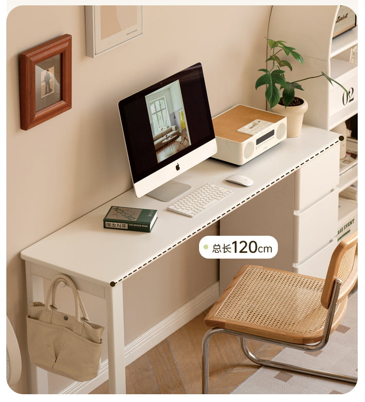 Rubber Wood, Poplar Solid Wood Cream Style Single-Leg Desk