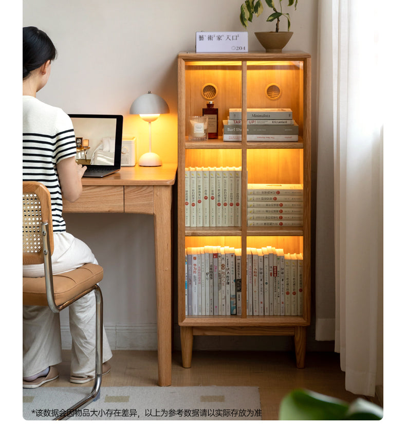 Oak, Rubberwood Solid Wood Glass Storage Bookcase