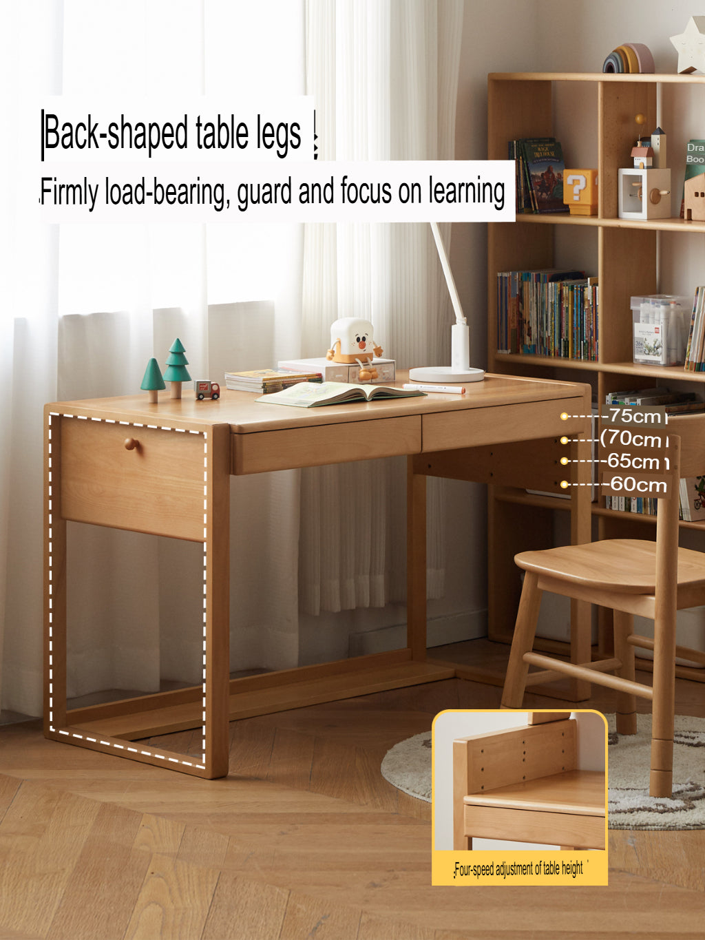 Beech Solid Wood Desk Can Be Lifted and Adjusted