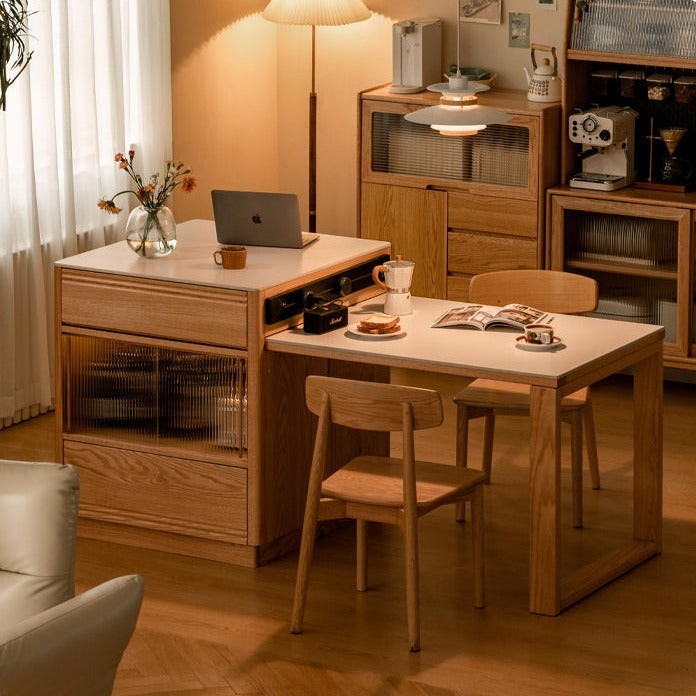 Oak Solid Wood Island + Table Integrated Retractable Rock Board
