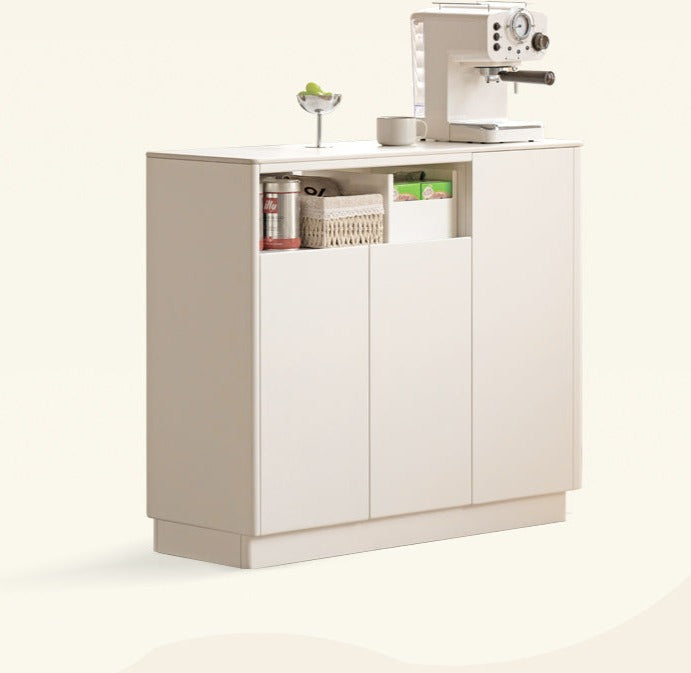 Poplar Solid Wood Partition Dining Cabinet, White Cream Rock Board