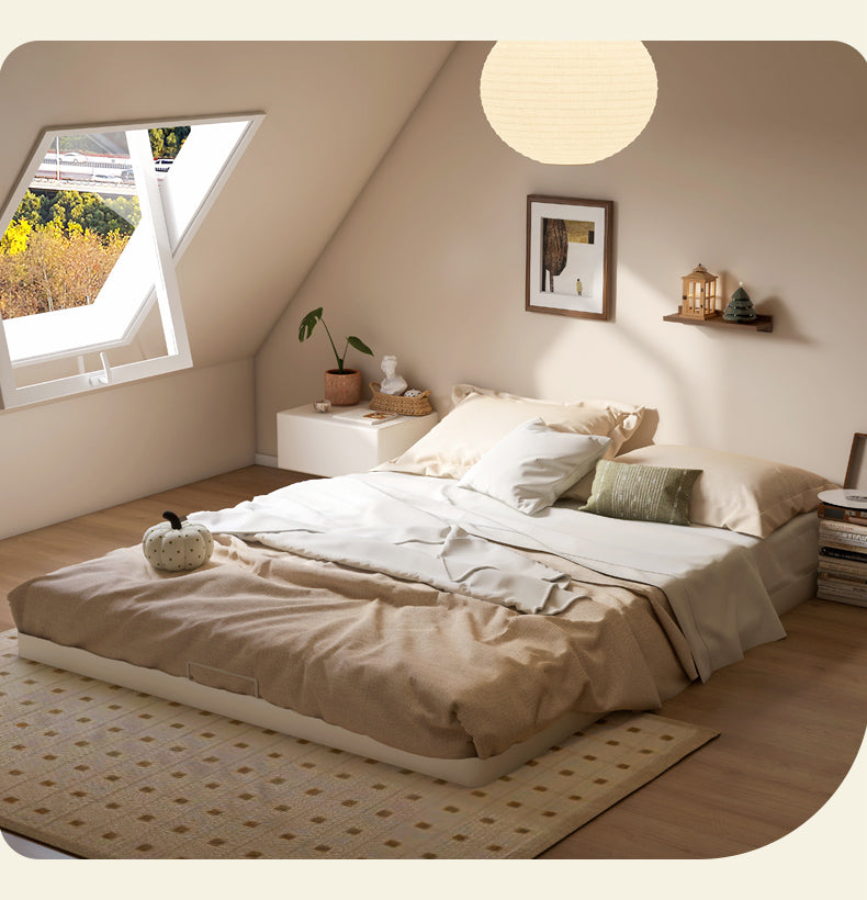 Birch solid wood platform bed, headboard-free bed floor bed cream style