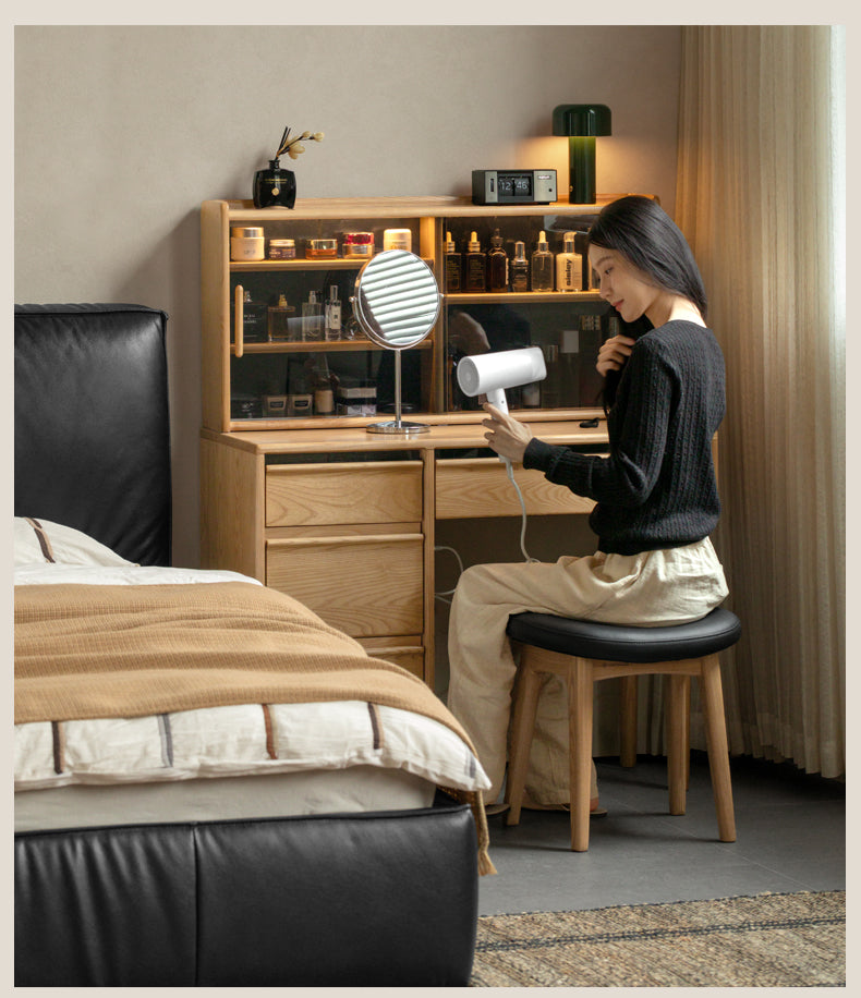 White Ash Solid Wood Modern Multifunctional Vanity Table.