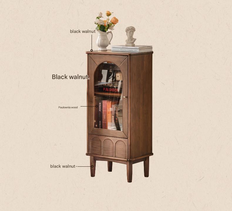 Black Walnut Solid Wood French Retro Side Cabinet.