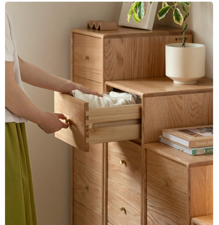 Oak, Beech Solid Wood Side Cabinet, Multi-Functional Storage