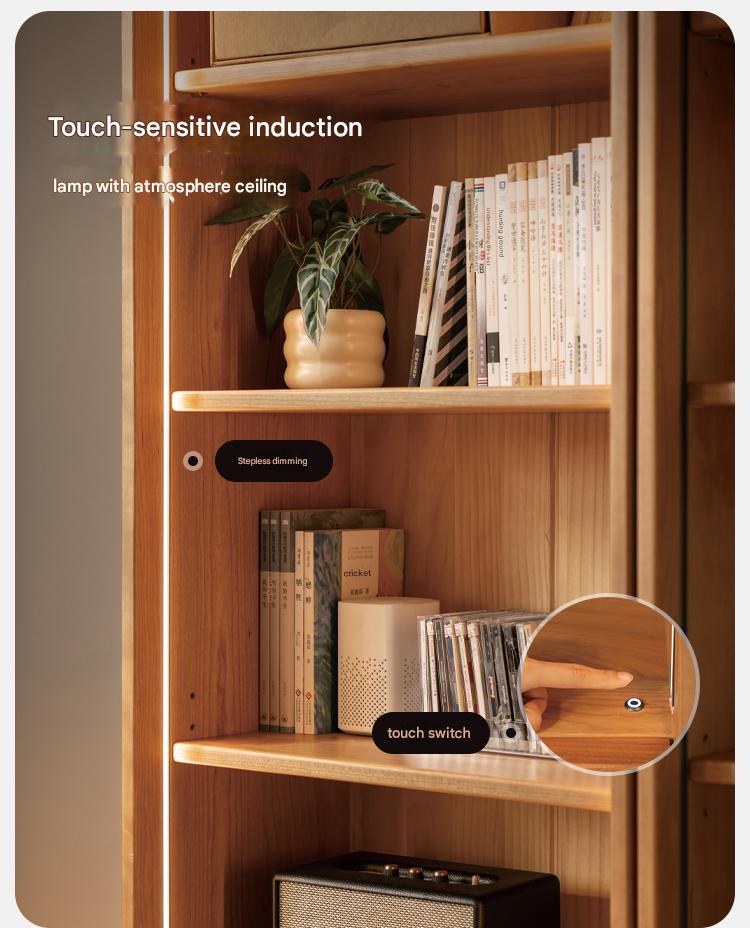 Cherry Solid Wood Bookcase Display Storage Cabinet for Study