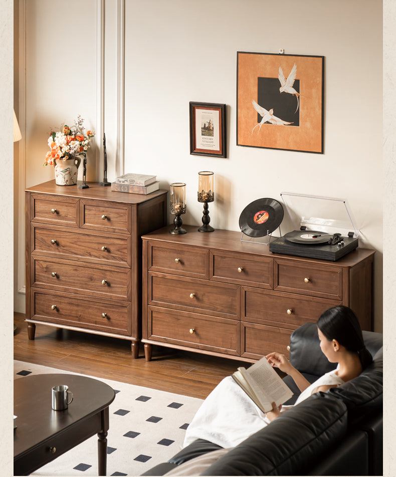 Black Walnut Solid Wood American Retro Chest of Drawers.