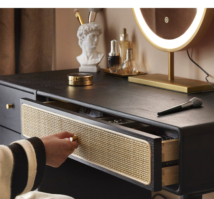 Oak Solid Wood Black Vintage Makeup Dressing Table.