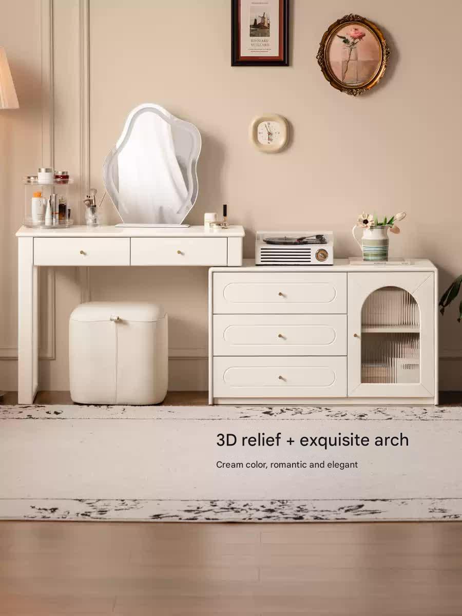 Solid Rubberwood White Cream Style Dressing Table.