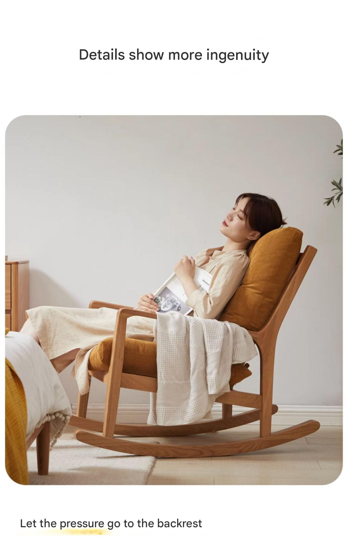 Oak Solid Wood Single Lazy Rocking Sofa Chair