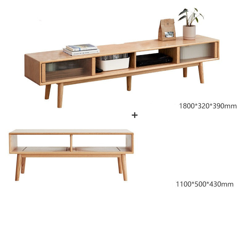 Oak solid wood TV stand glass sliding door"