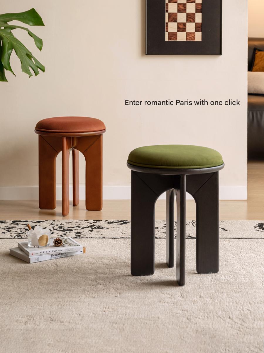 Oak, Beech Solid Wood, Solid RubberWood French Retro Round Stool
