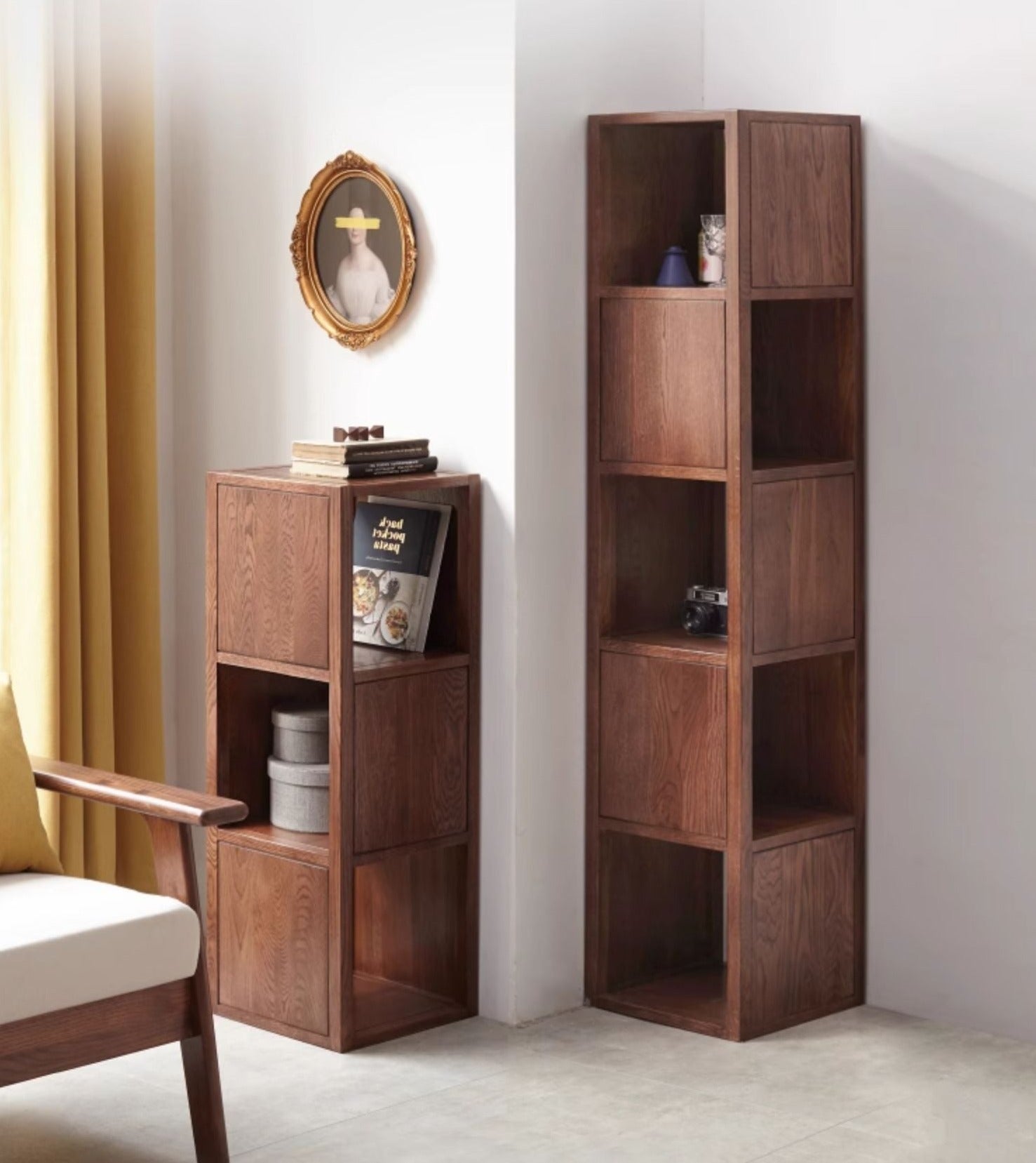 Oak, Ash Solid Wood Bookshelf Narrow Cabinet