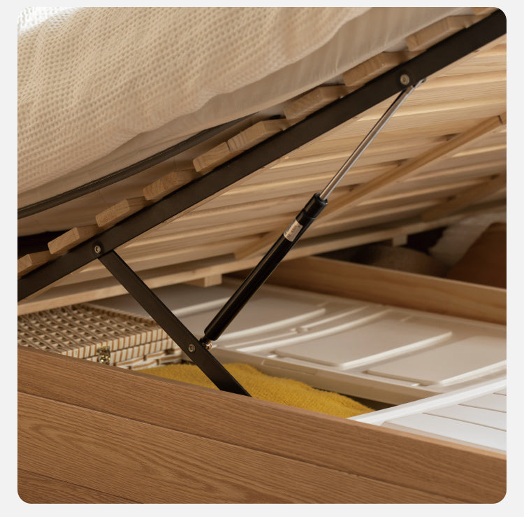 Oak Solid Wood Fabric Box Bed Cream Style