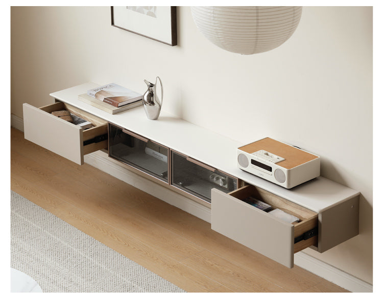 Poplar Solid Wood Wall Mounted TV Cabinet with Light.