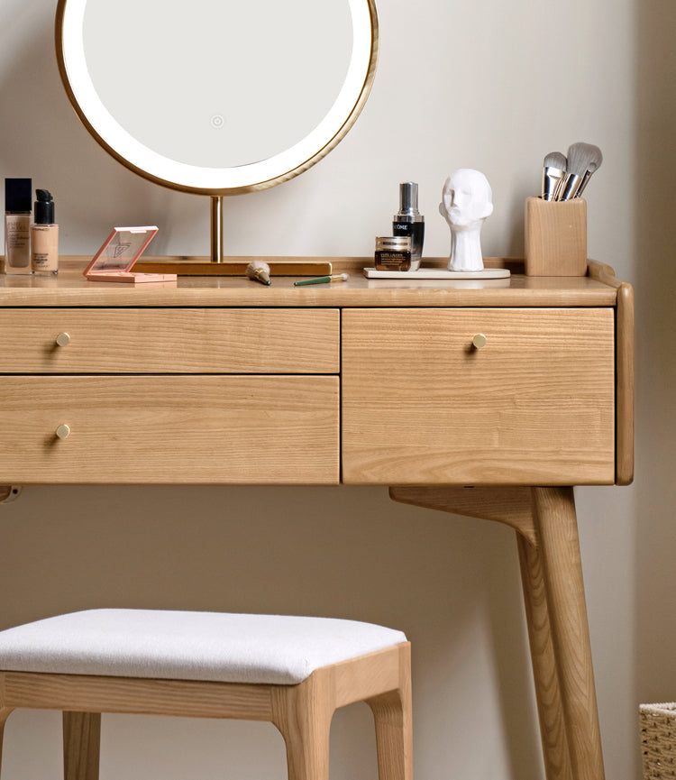 Ash Solid Wood Dressing Table LED Makeup Mirror.