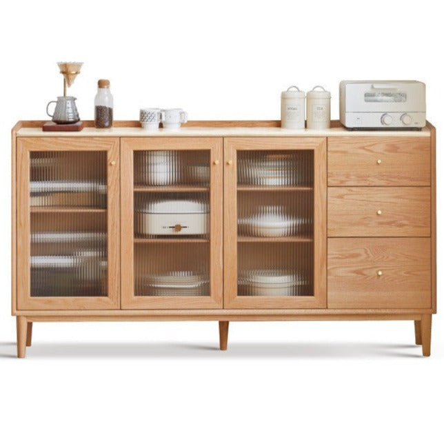 Oak, Ash, Black Walnut, Cherry, Beech Solid Wood, Solid RubberWood Ultra-thin Sideboard Sliding Door